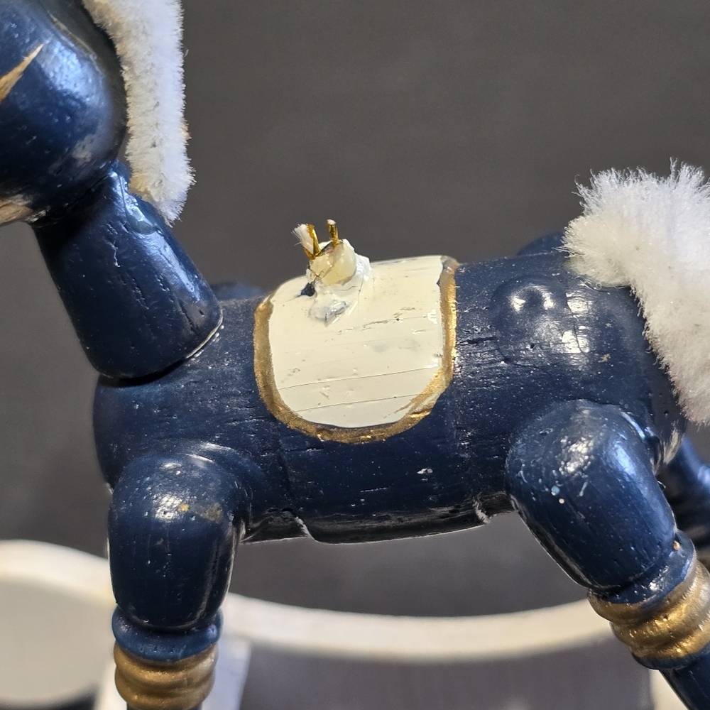 Vtg Christmas Rocking Horse Ornaments 2 Painted Wood, 1 Plastic - Picture 6 of 16